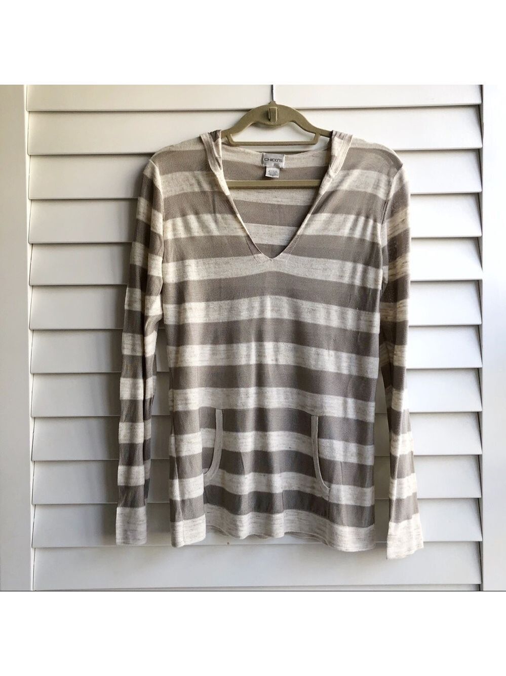 Chico’s Hooded Stripe Top - Picture 2 of 7
